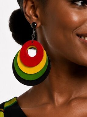 SOLD‼️ in LIVE Colorful Tiered Circle Drop Earrings - Red, Yellow, Green, Black
